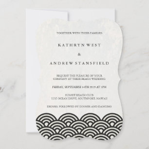 Enkel modern Vinkar Black + White Beach Wedding Inbjudningar