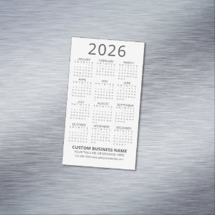 Enkel modern vit 2026-kalender magnetiska visitkort