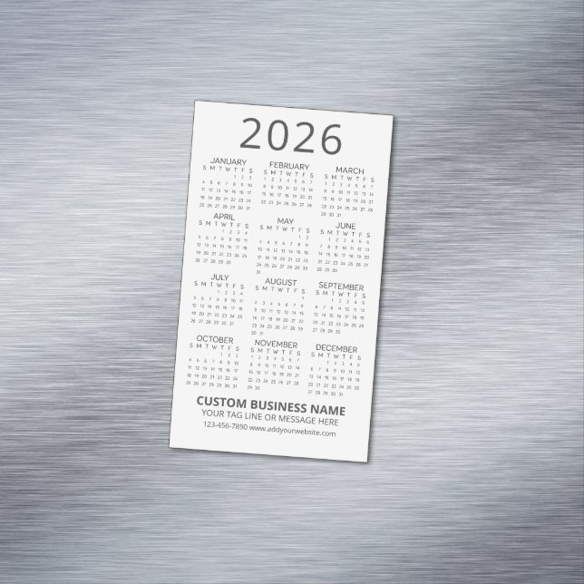 Enkel modern vit 2026-kalender magnetiska visitkort (In Situ)