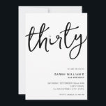 Enkel modern Vit 30års födelsedag Inbjudningar<br><div class="desc">Enkel,  modern inbjudan till 30års födelsedag-partiet med minimal design med handskriven manustypografi för elegant.</div>
