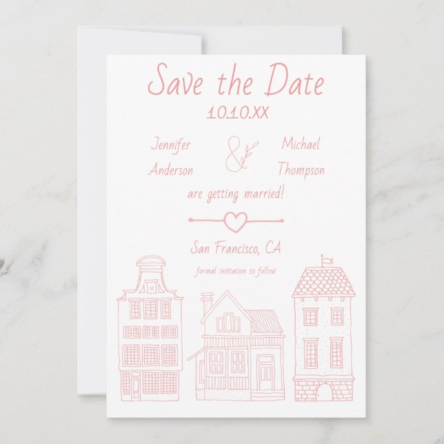 Enkel, modern, vit Rosa-Vintage, hem Spara Datumet (Framsida)