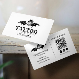 Enkel Modern Vit Tatoveringsartist Drak QR-kod Visitkort