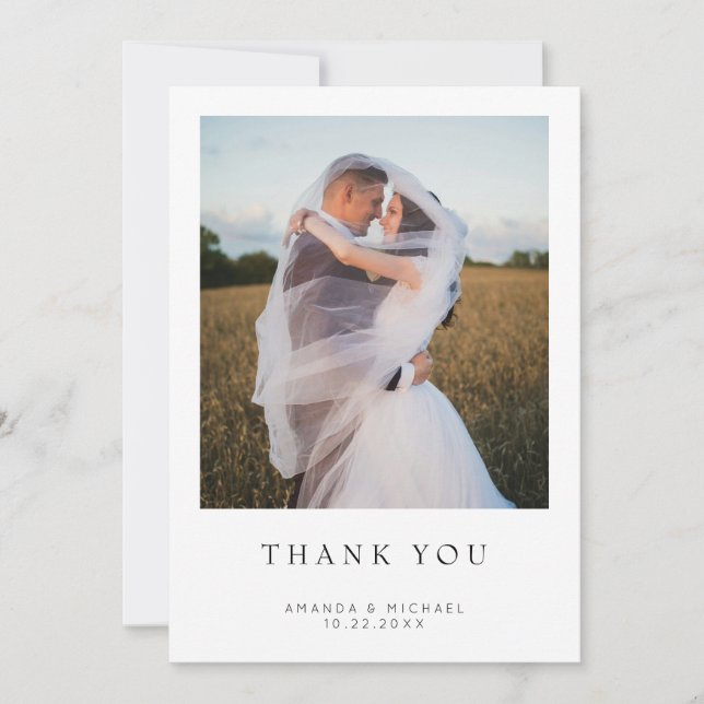 Enkel Modernt Foto Bröllop Tacksamhetskort Med Not Inbjudningar (Framsida)