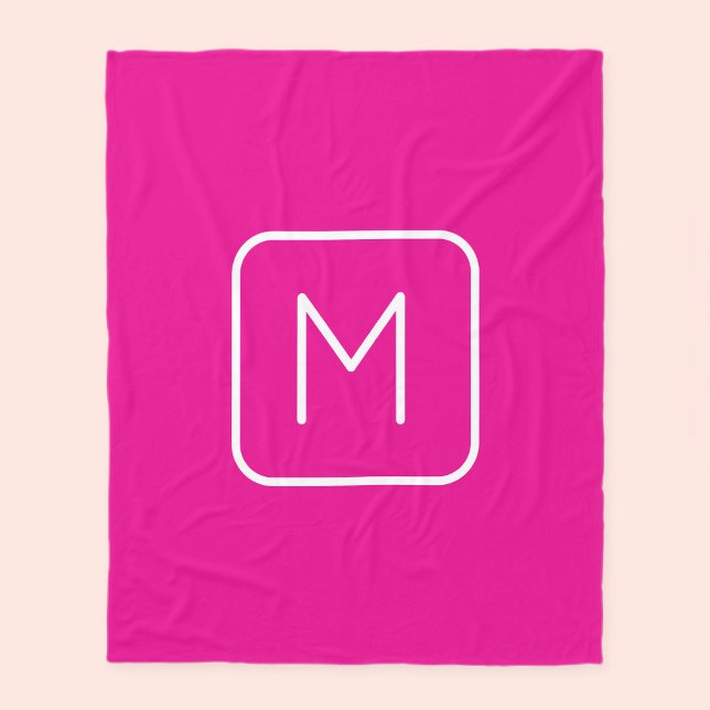 Enkel & Modernt Monogram Initial | Rosa & Vit Fleecefilt (Skapare uppladdad)