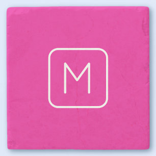 Enkel & Modernt Monogram Initial   Rosa & Vit Stenunderlägg