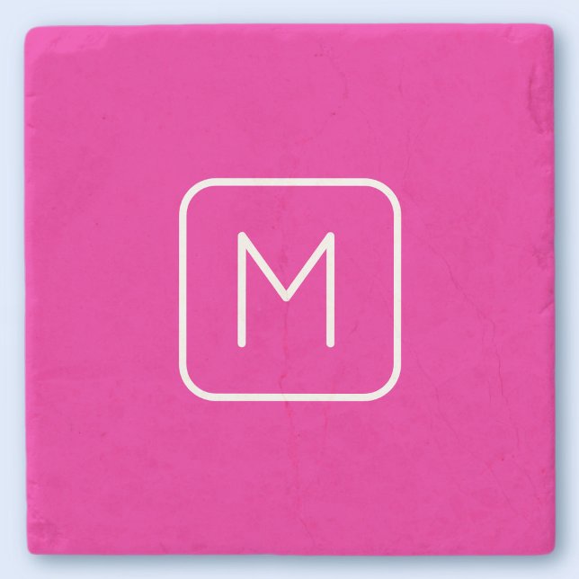 Enkel & Modernt Monogram Initial | Rosa & Vit Stenunderlägg (Skapare uppladdad)