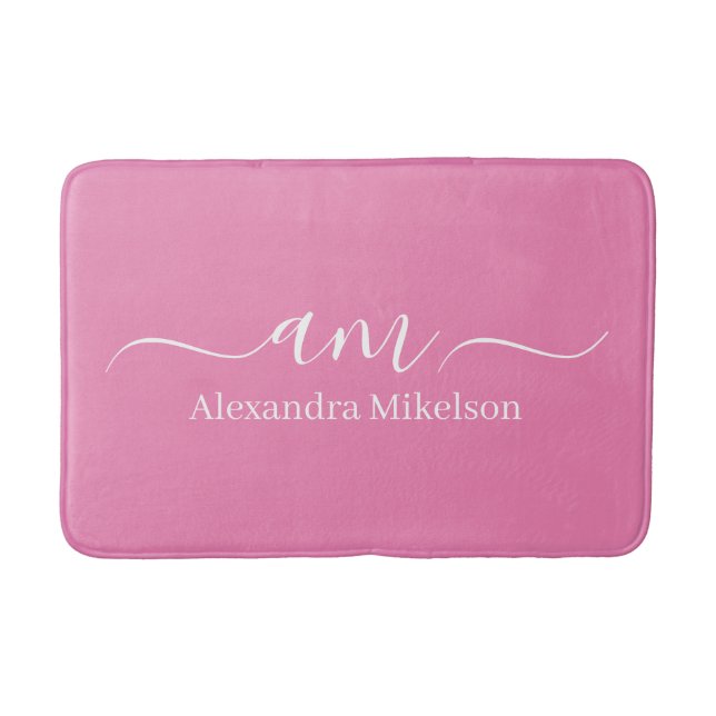 Enkel Modernt Monogram rosa Minimalistisk Badrumsmatta (Framsidan)