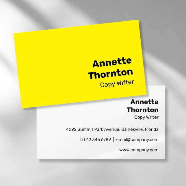 Enkel, modig och modig Gult med fetstil Visitkort (Simple Bright Yellow Bold Modern Vibrant Business Card)