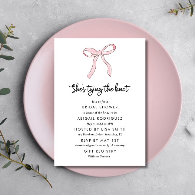 Enkel Möhippa för Rosa Coquette Bow Inbjudningar (Simple Pink Coquette Bow Bridal Shower Invitation)