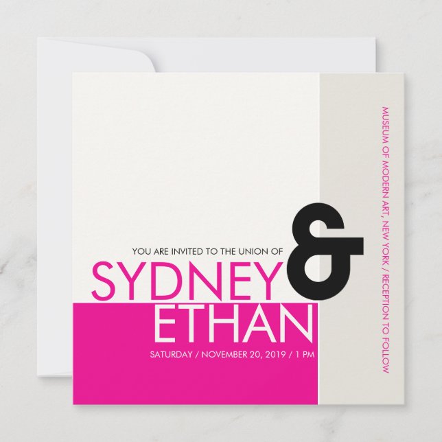 Enkel mondrisk, minimalistisk, modern bröllopsinbj inbjudningar (Framsida)