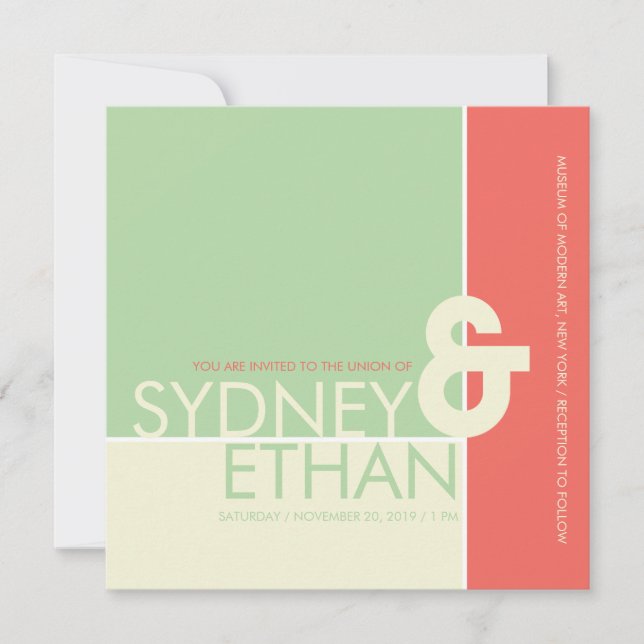 Enkel mondrisk, minimalistisk, modern bröllopsinbj inbjudningar (Framsida)