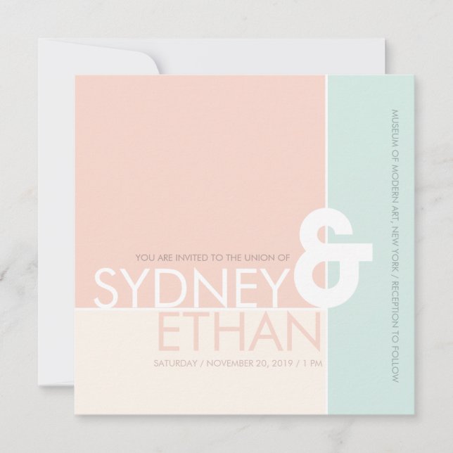 Enkel mondrisk, minimalistisk, modern bröllopsinbj inbjudningar (Framsida)