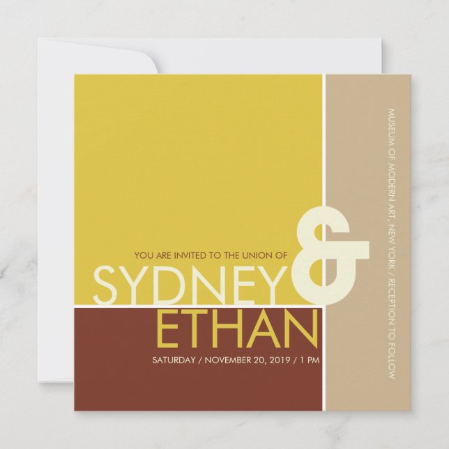 Enkel mondrisk, minimalistisk, modern bröllopsinbj inbjudningar (Framsida)