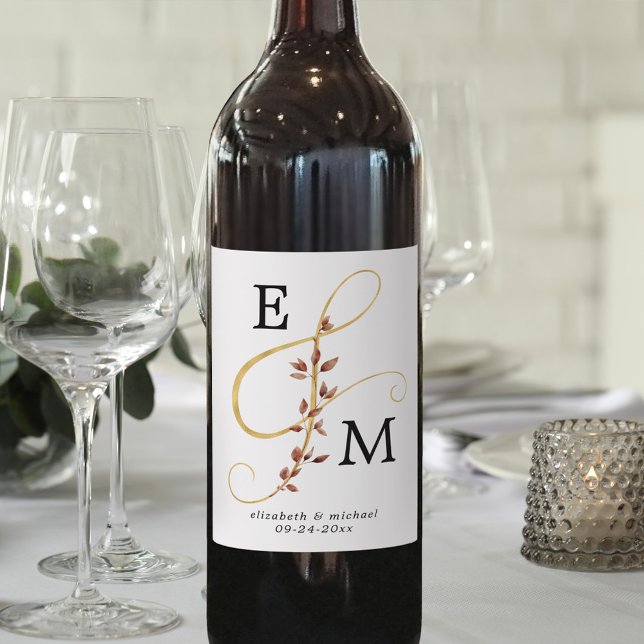 Enkel monogram Ampersand Fall Wedding Vinflaska Etikett (Skapare uppladdad)