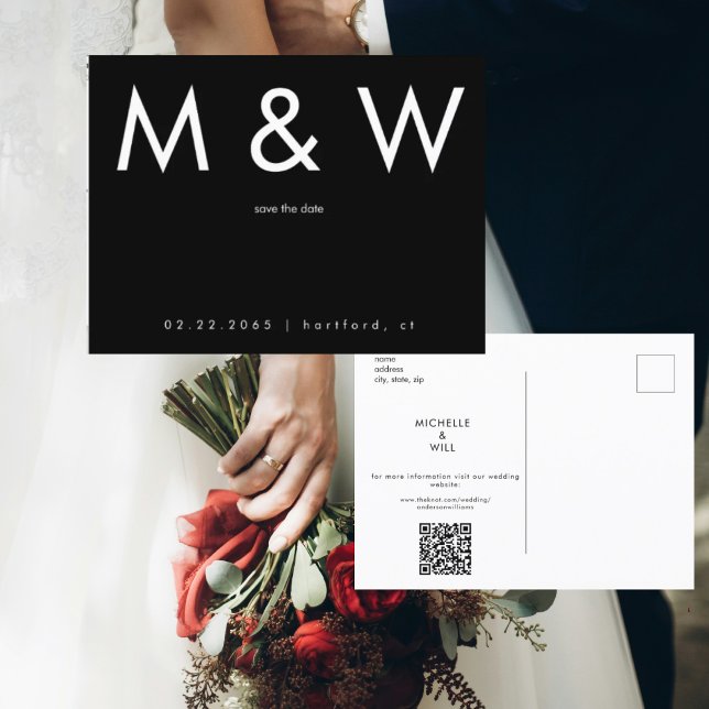 Enkel monogram B/S QR-kod Spara datum Meddelande Vykort (Skapare uppladdad)