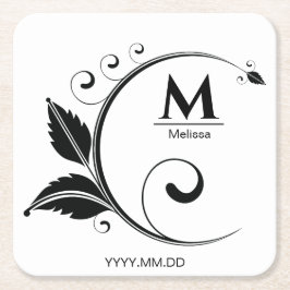 Enkel monogram blommig stilfull underlägg papper kvadrat
