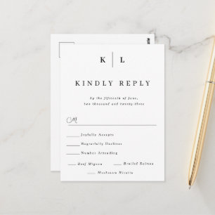 Enkel Monogram Bröllop RSVP-kort Postkort Vykort