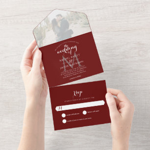 Enkel Monogram Burgundy Marsala Photo Bröllop