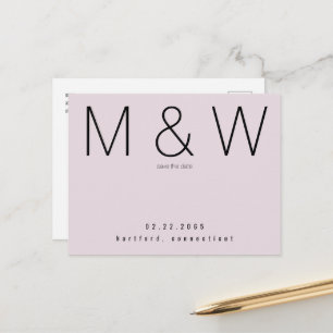 Enkel monogram champagne rosa Save the Date Meddelande Vykort