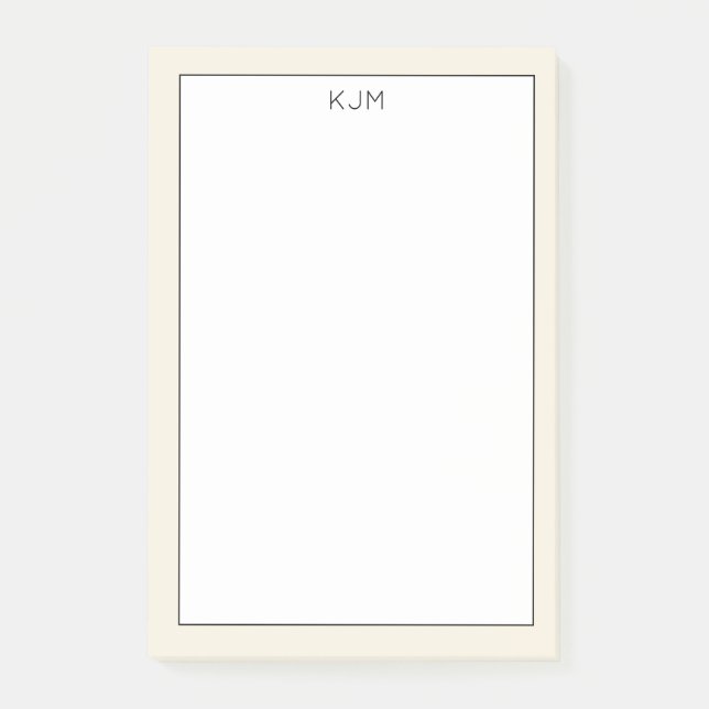 Enkel monogram Cream och Svart Post-it Block (Framsida)