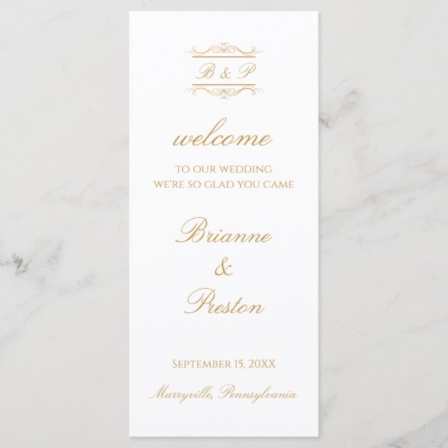 Enkel monogram Elegant guldskrift Bröllop Program (Framsida)