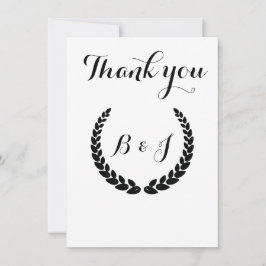 Enkel Monogram Elegant, svart och svart Bröllop Tack Kort