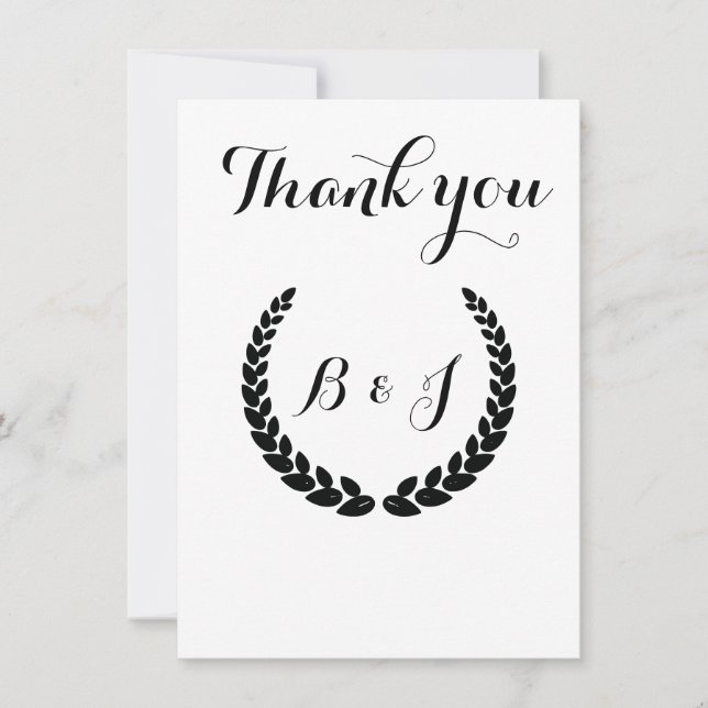 Enkel Monogram Elegant, svart och svart Bröllop Tack Kort (Framsida)