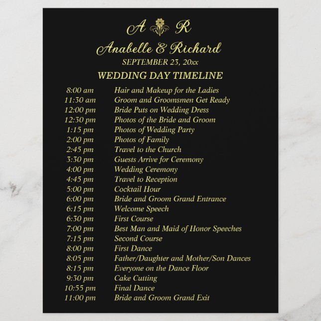 Enkel monogram elegant tidslinje för bröllop reklamblad (Framsidan)