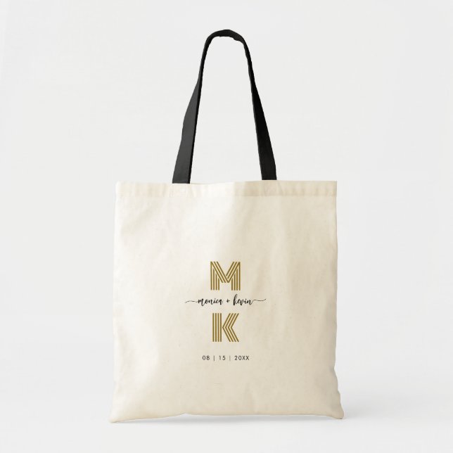 Enkel Monogram för bröllop par svarta Guld-Elegant Tygkasse (Framsidan)
