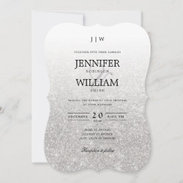Enkel Monogram för Elegant bröllop Silver Glitter Inbjudningar
