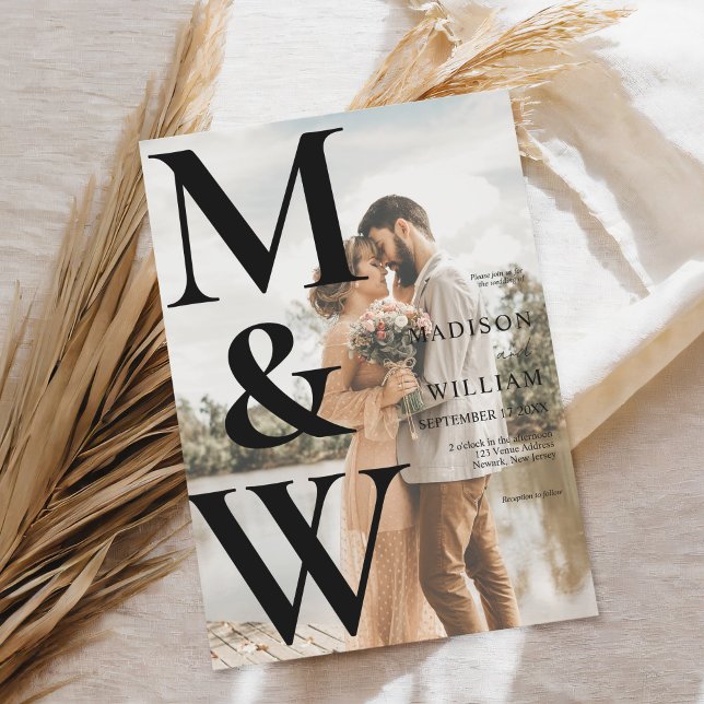 Enkel monogram foto Modern Bröllop Inbjudningar (Skapare uppladdad)