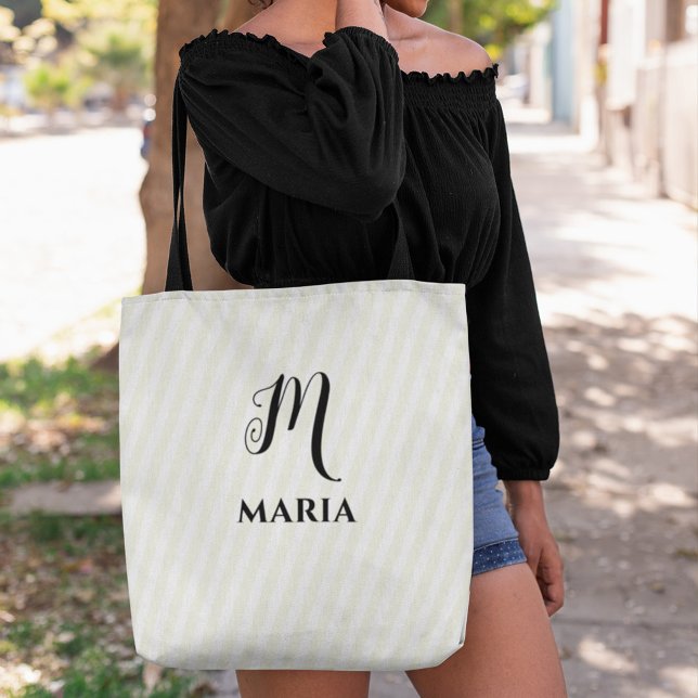 Enkel monogram Guld-stripe-Anpassningsbar Tygkasse (Simple monogram gold striped tote bag)