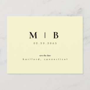 Enkel Monogram Gult Bröllop spara datum Vykort