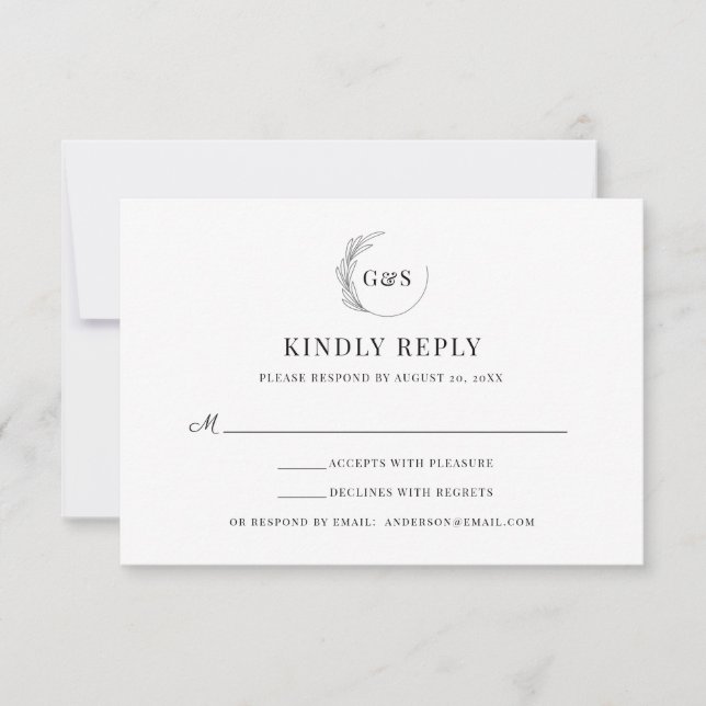 Enkel monogram halvvreath Minimal bröllops-RSVP OSA Kort (Framsida)