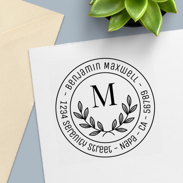 Enkel monogram initial rund adress självfärgande stämpel (Skapare uppladdad)
