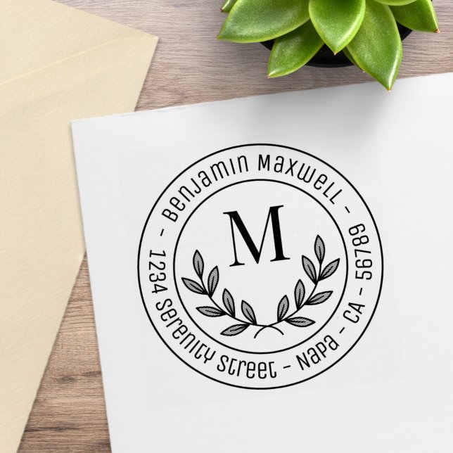 Enkel monogram initial rund returadress stämpel (Skapare uppladdad)