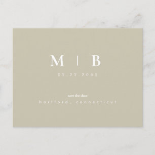 Enkel monogram khaki bröllop Spara datum Meddelande Vykort