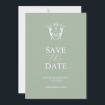 Enkel monogram ljusgrön Spara datum Spara Datumet<br><div class="desc">Meddela er förlovning med detta moderna "save the date"-kort. Det har en blandning av klassisk och skrivstilstypografi i vitt över en enfärgad, dovt grön bakgrund. Skriv in brudens och brudgummens monogram i mitten av en ljusblå vapensköld. Alla färger kan anpassas för att passa din bröllopsfärgpalett. Använd mallfälten för att anpassa...</div>