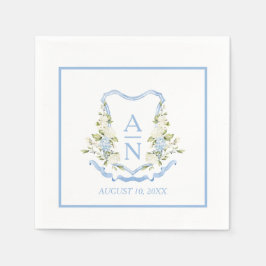 Enkel monogram med blå Hydrangea-krön Pappersservett