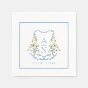 Enkel monogram med blå Hydrangea-krön Pappersservett