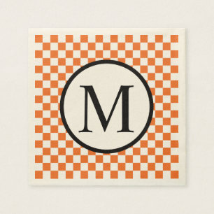 Enkel Monogram med orange schackbräde Pappersservett