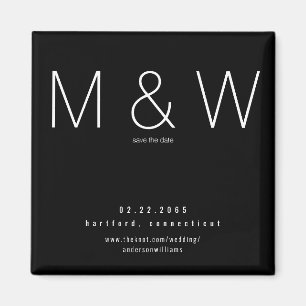 Enkel Monogram - minimalistisk B/W-spara datumet Magnet