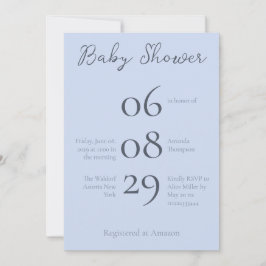 Enkel monogram minimalistisk babyblått babyskor inbjudningar