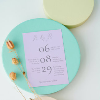 Enkel monogram, minimalistisk Blek Lavender Bröllo Inbjudningar