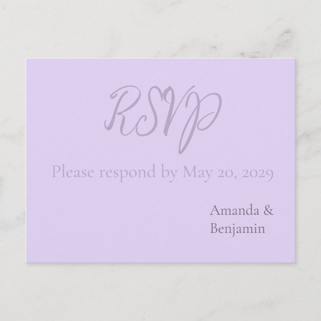 Enkel monogram minimalistisk Lavender-Bröllop OSA Vykort (Framsida)