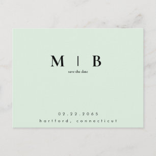 Enkel monogram Mint QR-kod Spara datumet Vykort