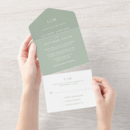 Enkel Monogram Mjuk Grön Formell Elegant Bröllop