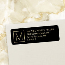 Enkel Monogram Modern Black & Guld Returadress