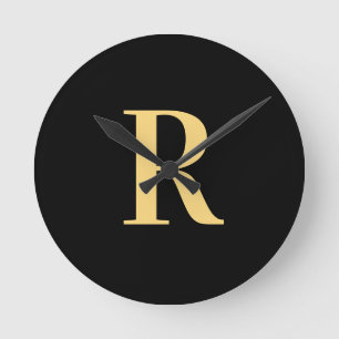 Enkel Monogram Modern Black Guld Rund Klocka