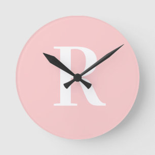 Enkel monogram Modern Rosa Rund Klocka